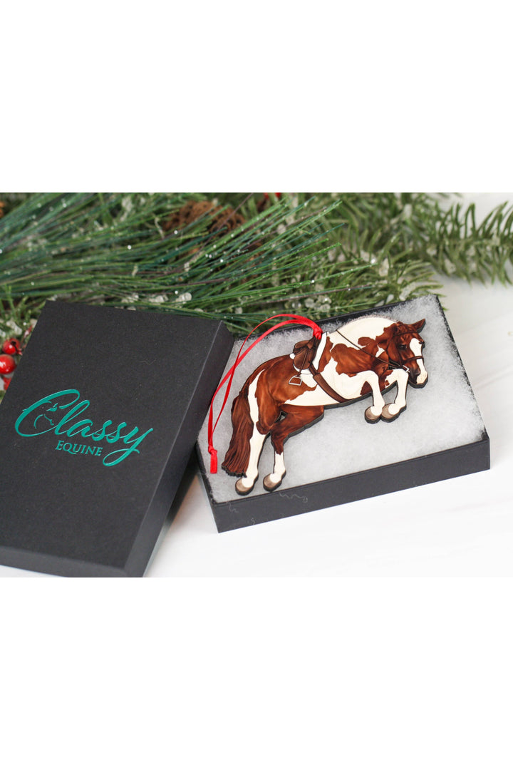Hunter Jumper Horse Christmas Ornament - Chestnut Tobiano