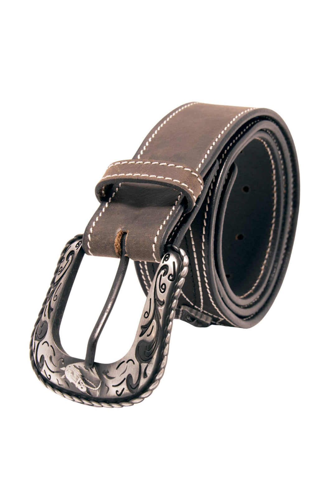 Stitched Concho Top Grain Leather Belt