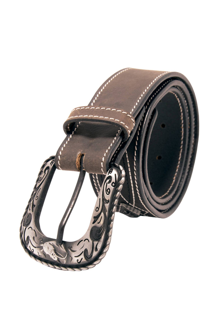 Stitched Concho Top Grain Leather Belt
