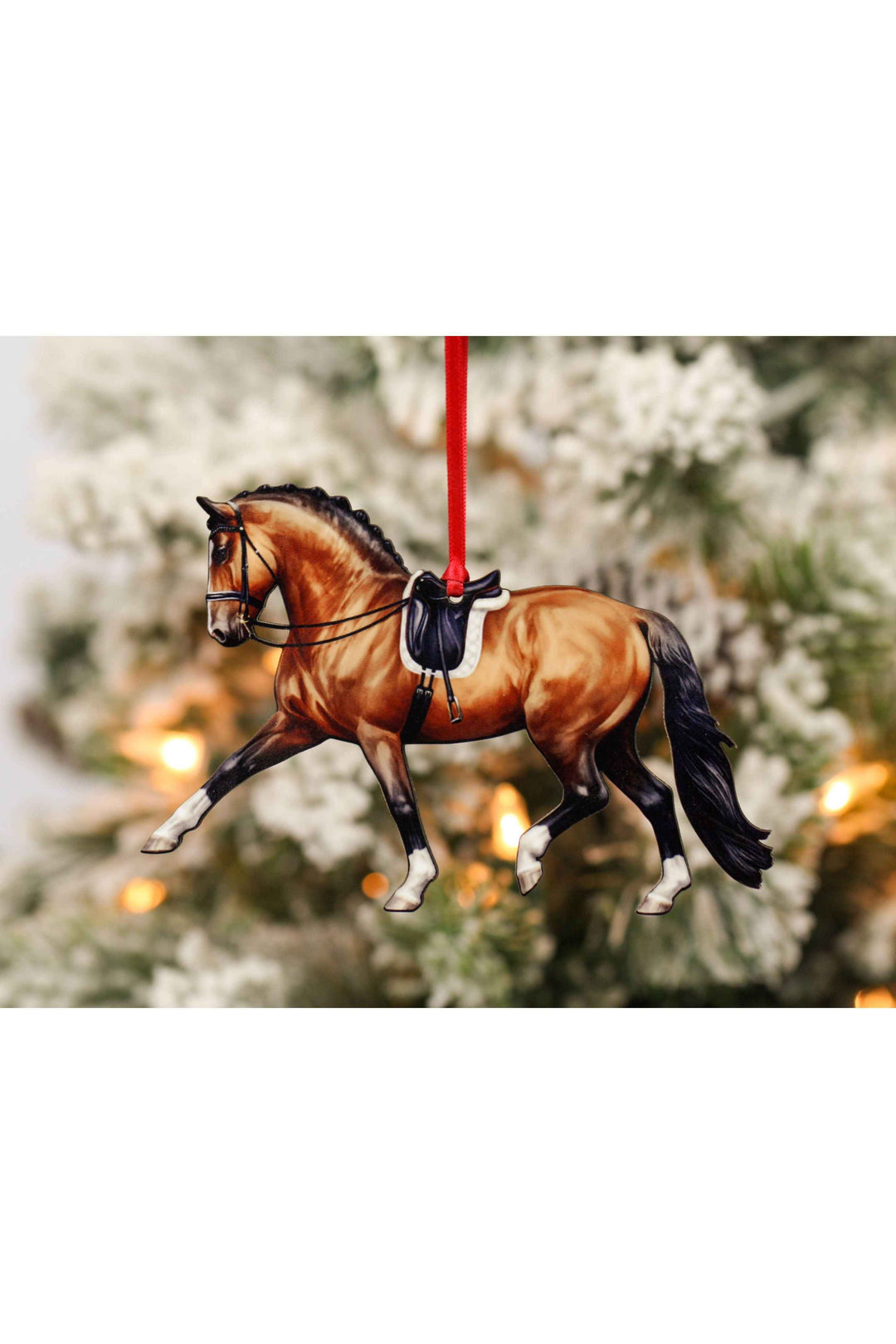 Dressage Horse Ornament - Bay Extended Trot Dressage Décor