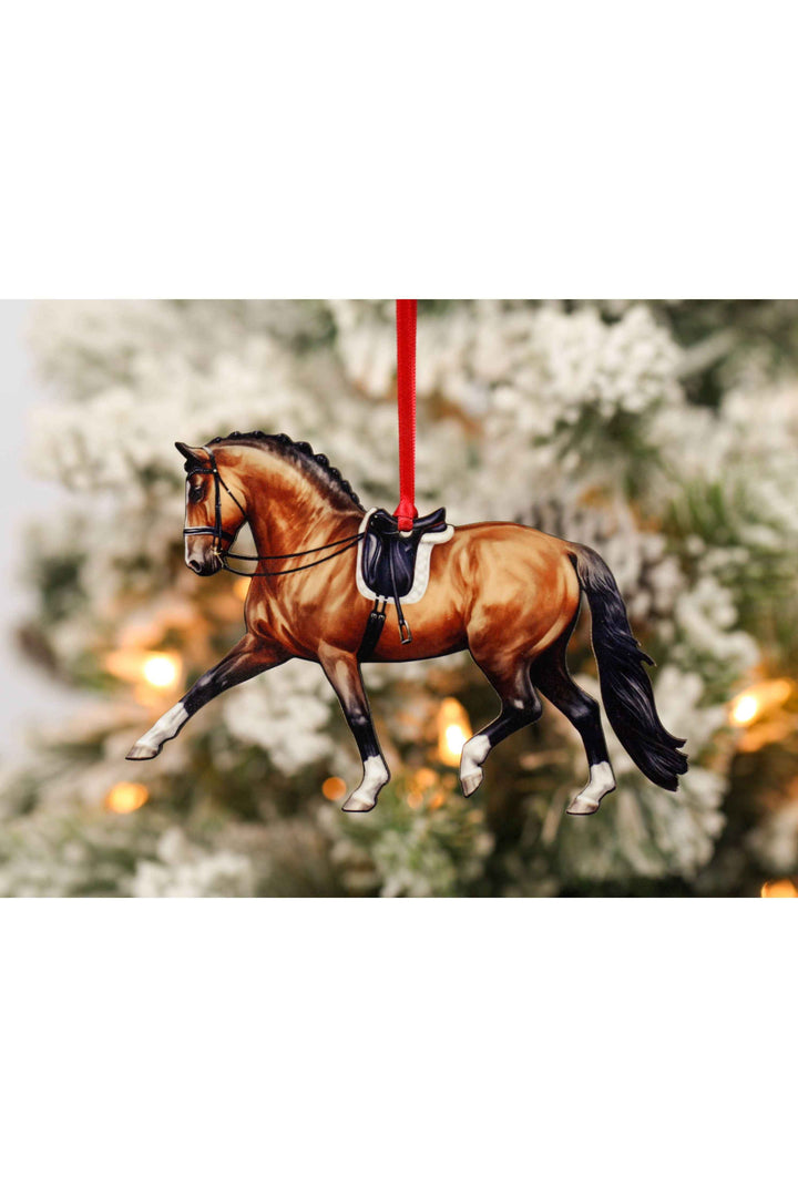 Dressage Horse Ornament - Bay Extended Trot Dressage Décor