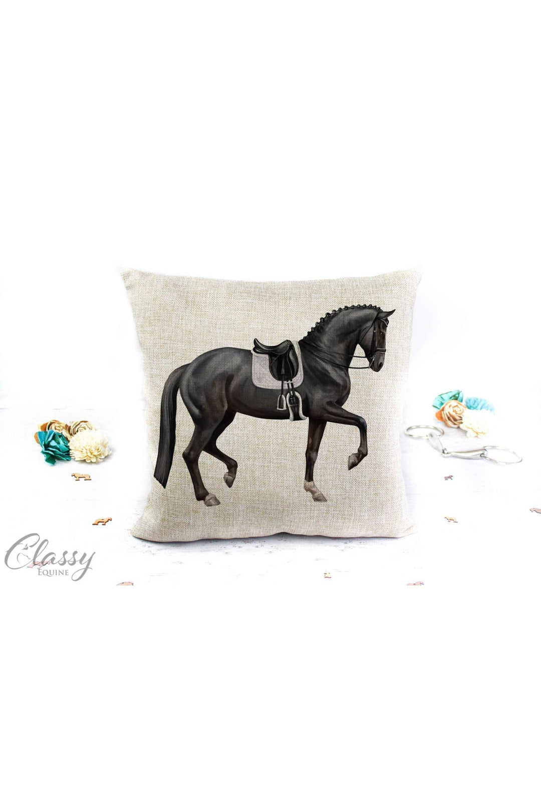 Dressage Horse Pillow Cover -  Horse Gifts Equestrian: Black