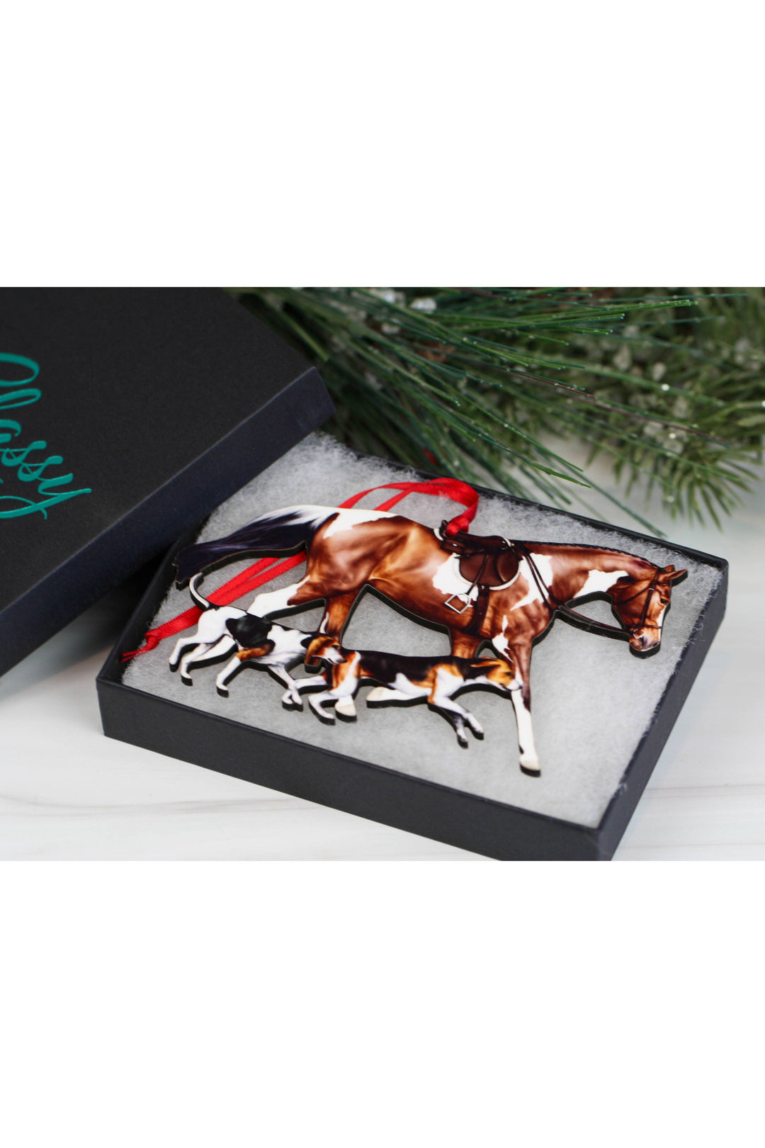 Bay Tobiano Fox Hunter Horse &amp; Hounds Field Hunter Ornament
