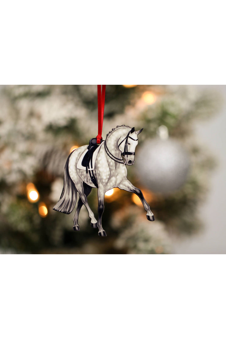 Dressage Horse Christmas Ornament -  Gray Half Pass Dressage