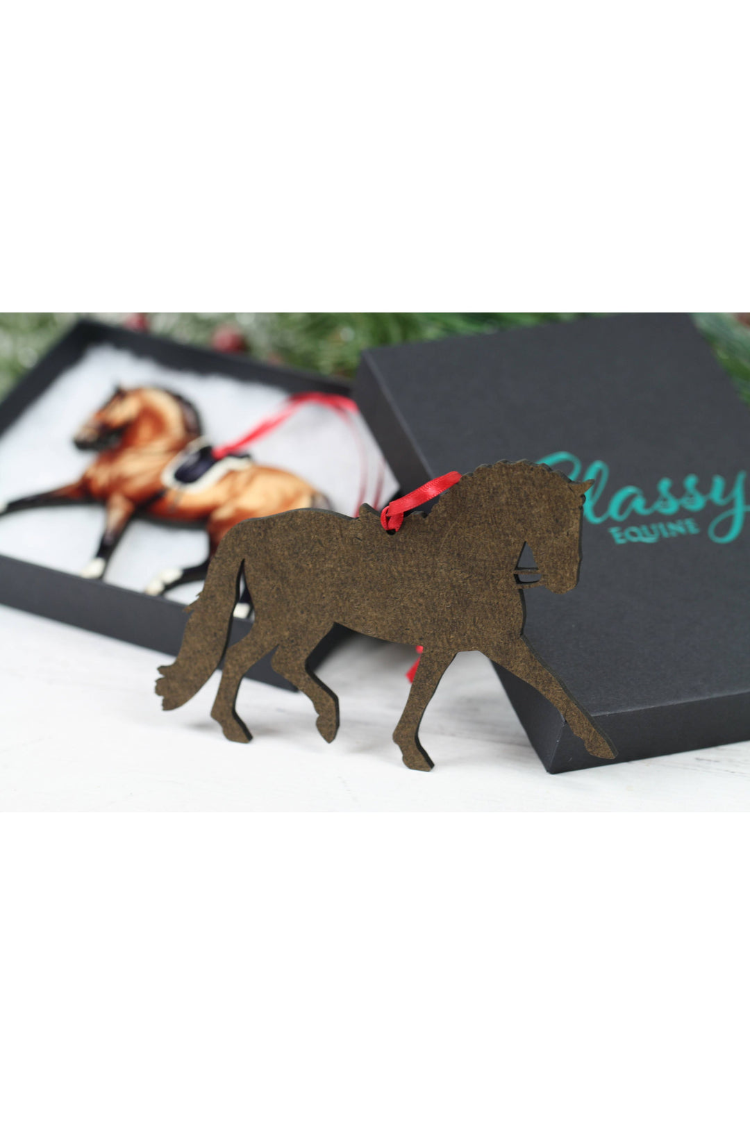 Dressage Horse Ornament - Dapple Gray Extended Trot