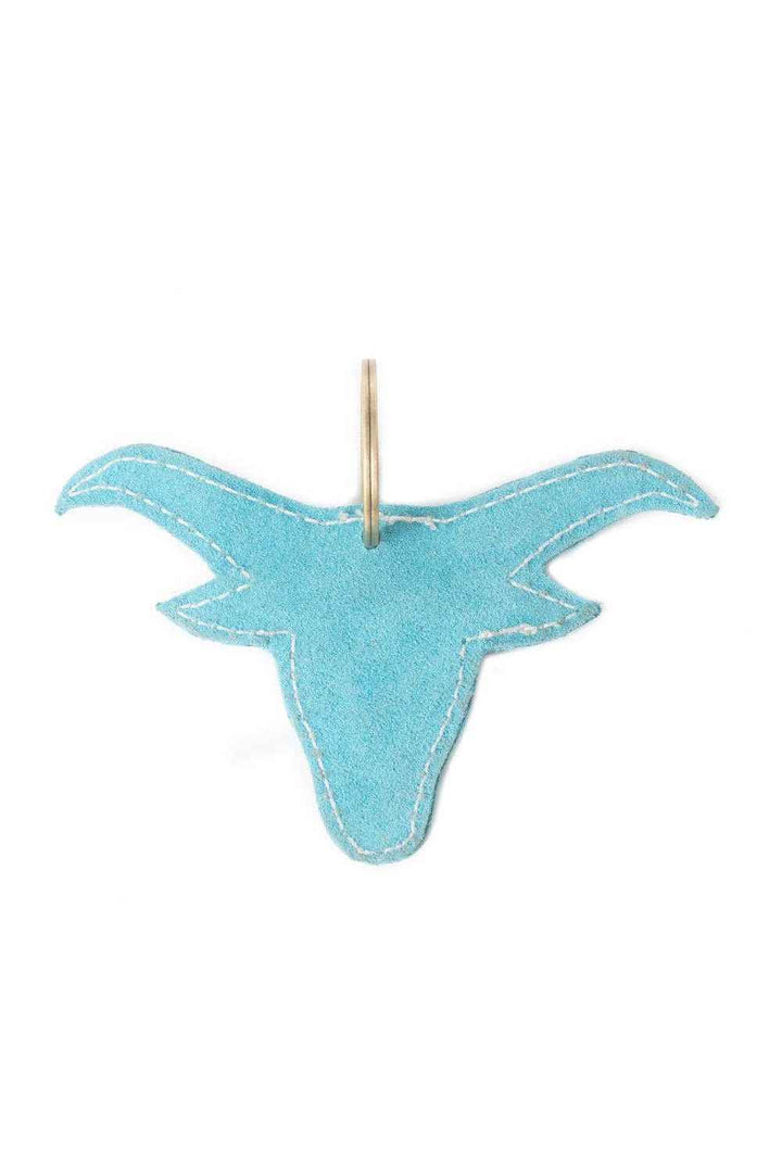 Longhorn Charm Leather Key Fob in Turquoise