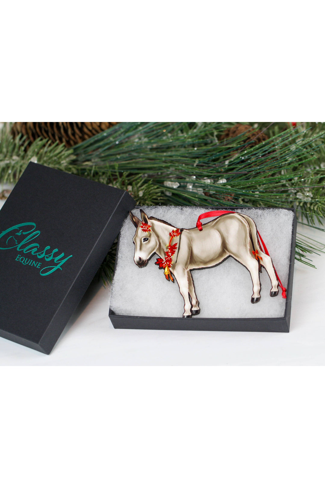 Gray &amp; White Miniature Donkey Christmas Ornament