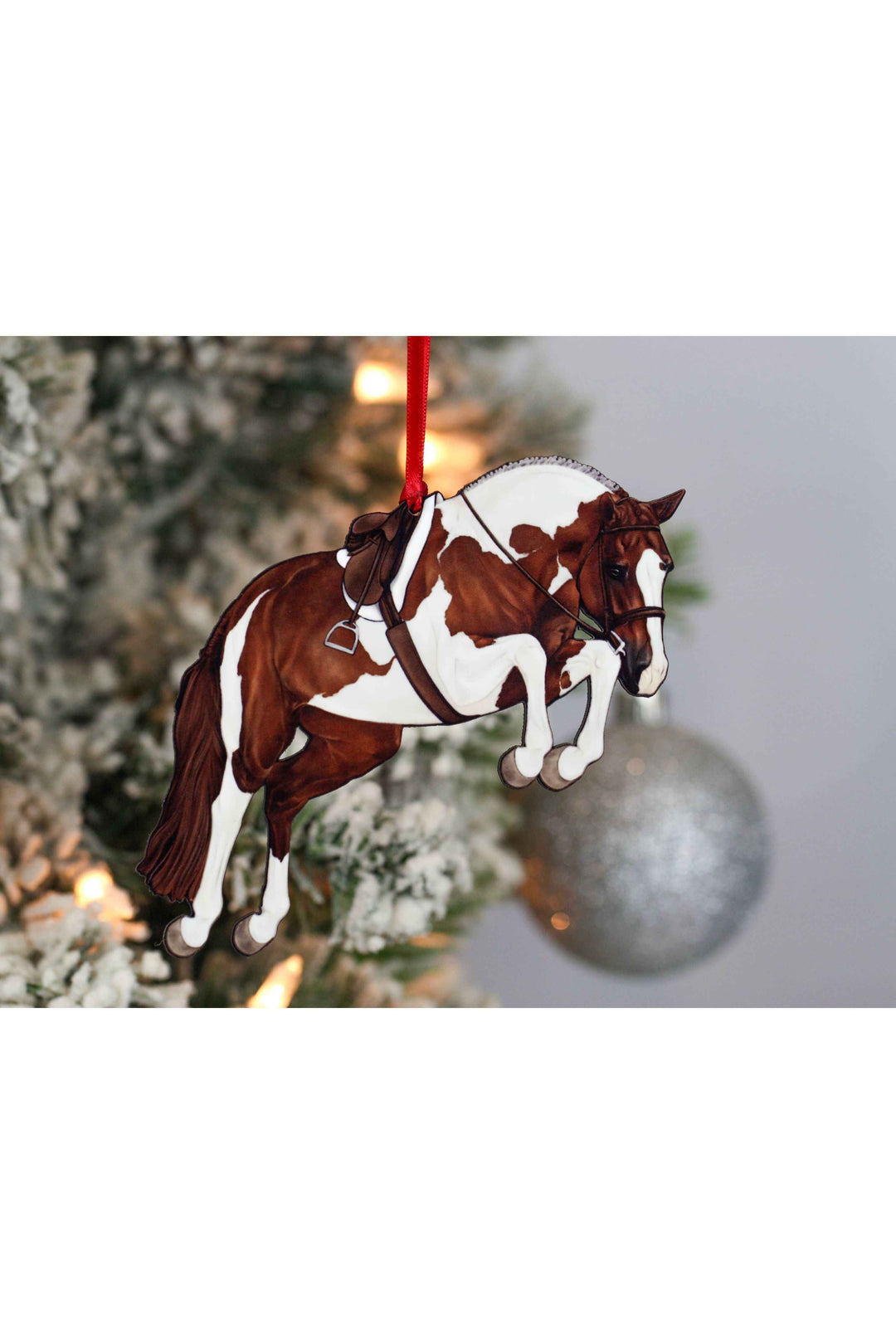 Hunter Jumper Horse Christmas Ornament - Chestnut Tobiano
