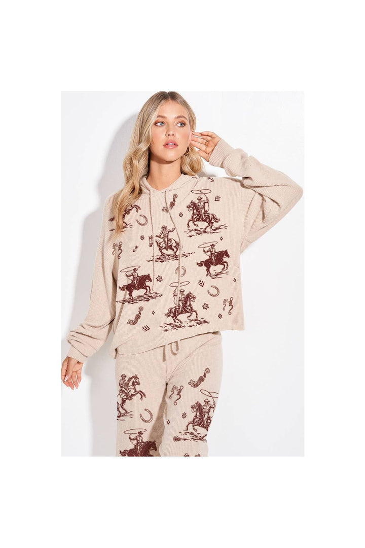 Desert Cowgirl Print Rib Hoodie Loungewear/PJ Set