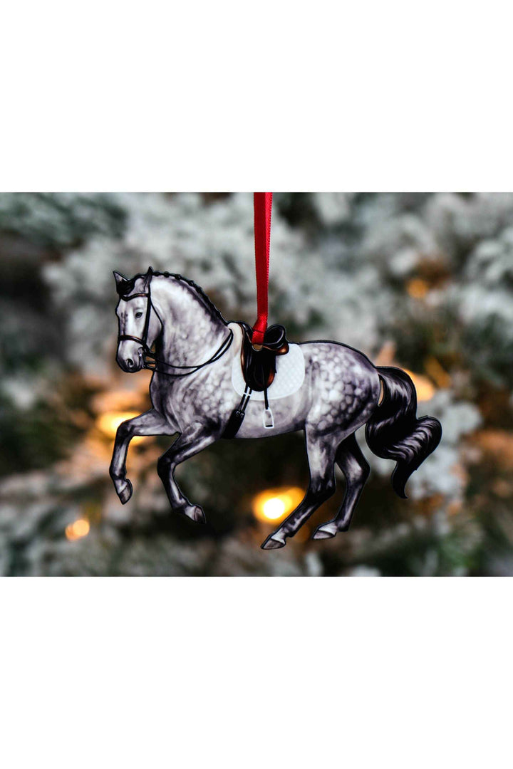 Pirouette Dressage Horse Ornament - Gray Sport Horse
