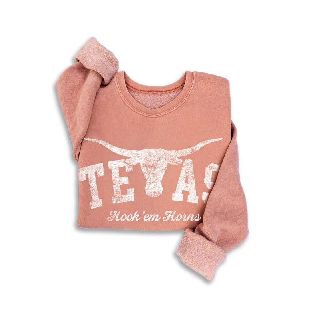 Texas Hook Em Horns, Mineral Sweatshirt - Mineral Peach