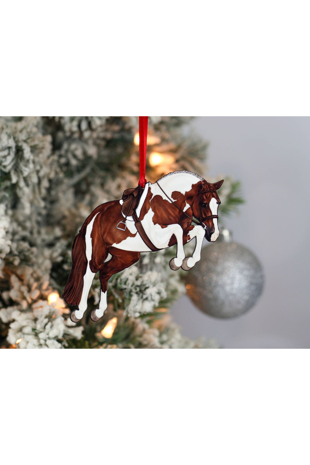 Hunter Jumper Horse Christmas Ornament - Chestnut Tobiano