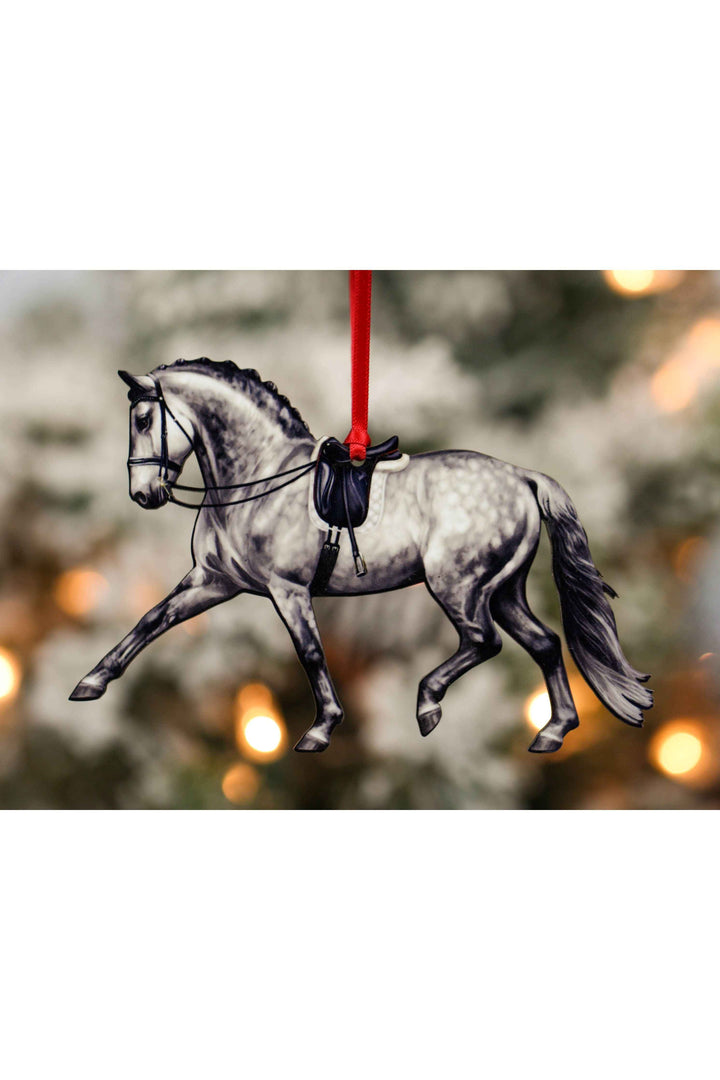 Dressage Horse Ornament - Dapple Gray Extended Trot Dressage
