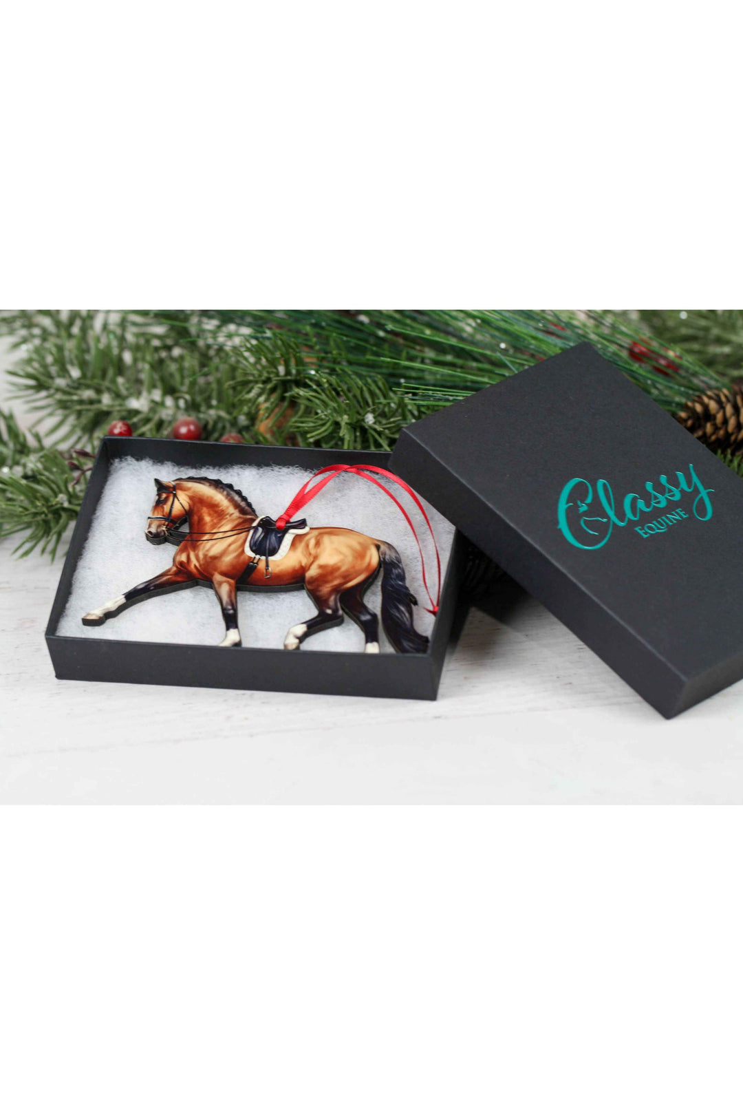 Dressage Horse Ornament - Bay Extended Trot Dressage Décor