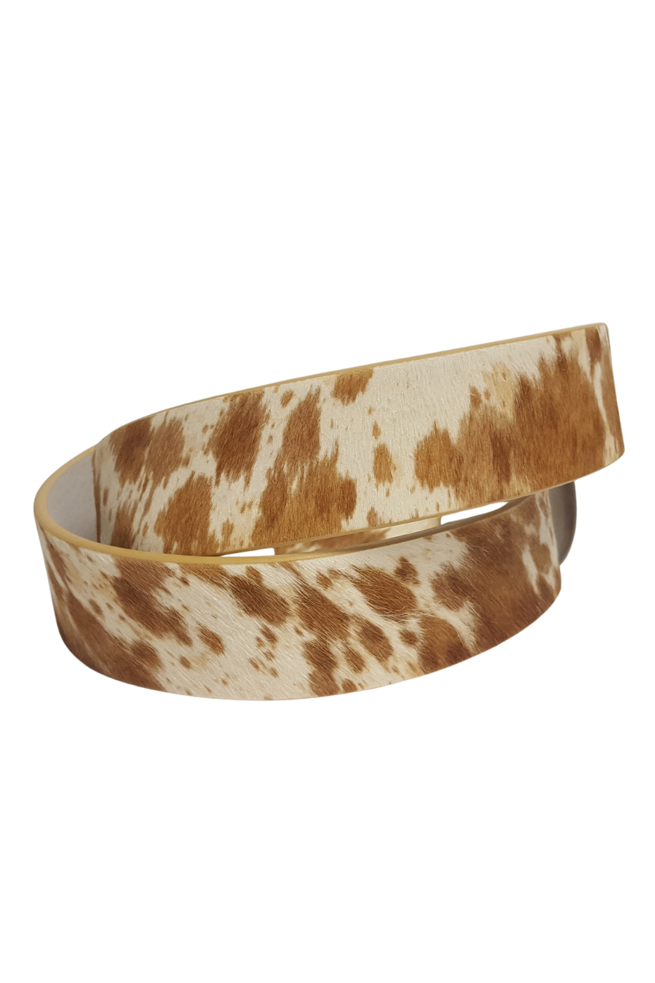 Genuine Brown Cow Hair Leather Belt, Brass Buckle