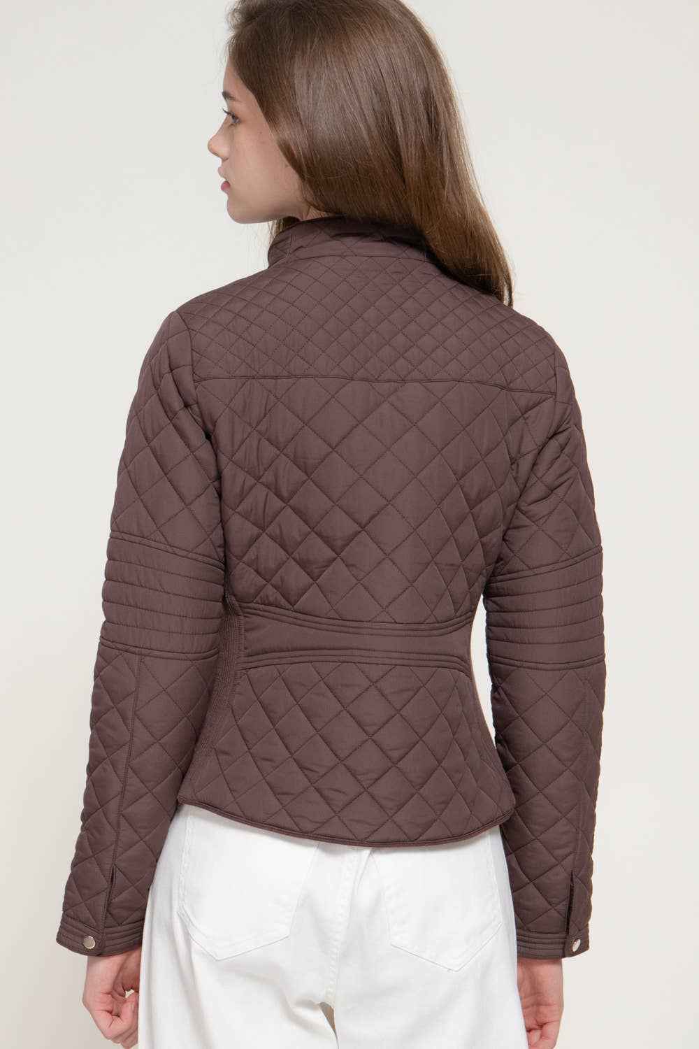 Suede Piping Detail Rib Quilted Padding Jacket : BRN-chocolate / L