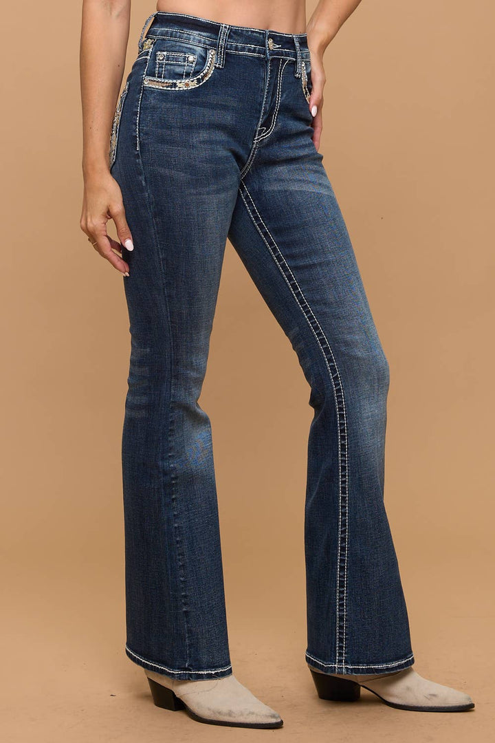 Westfield Eagle Flare Cut Western Detail Jeans - Dark Sand Wash