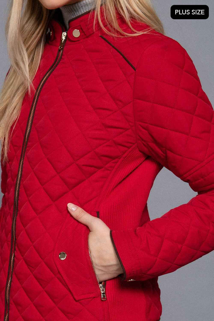 Quilted Jacket with Suede Piping - Caramel
