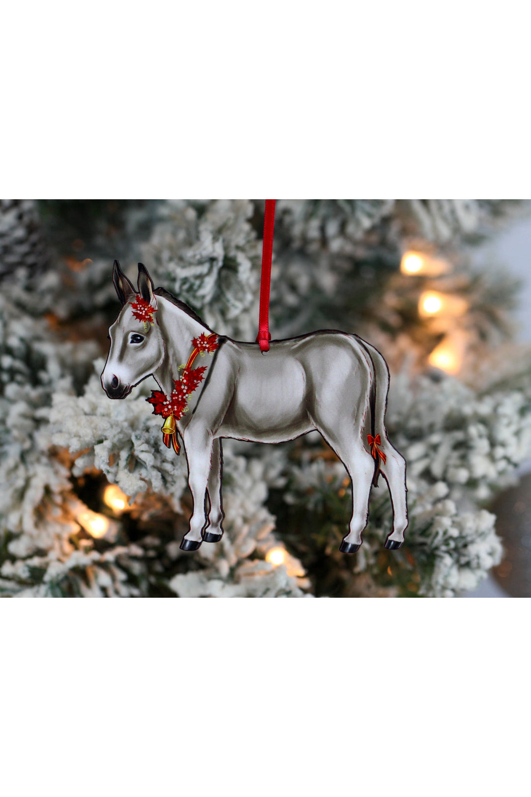 Gray &amp; White Miniature Donkey Christmas Ornament