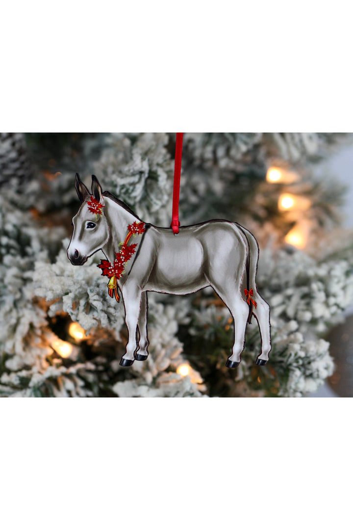 Gray &amp; White Miniature Donkey Christmas Ornament