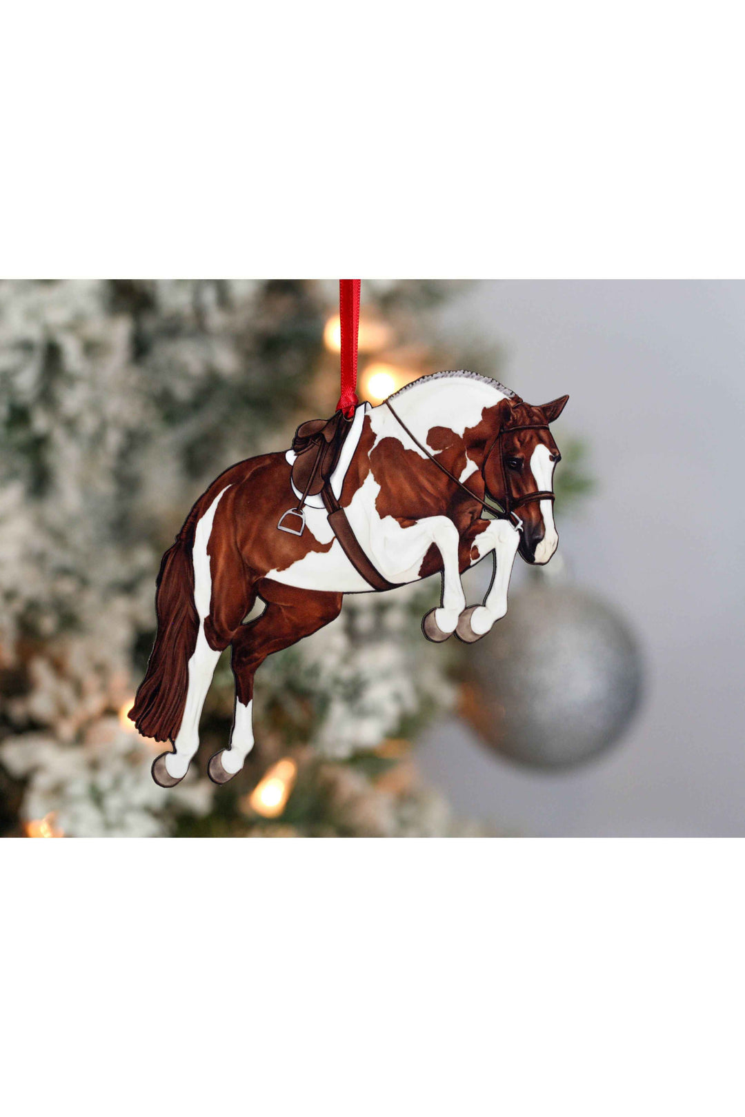 Hunter Jumper Horse Christmas Ornament - Chestnut Tobiano