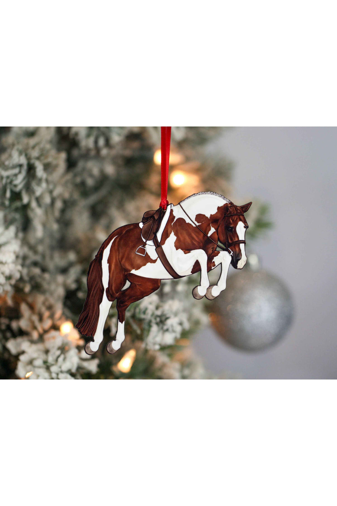 Hunter Jumper Horse Christmas Ornament - Chestnut Tobiano