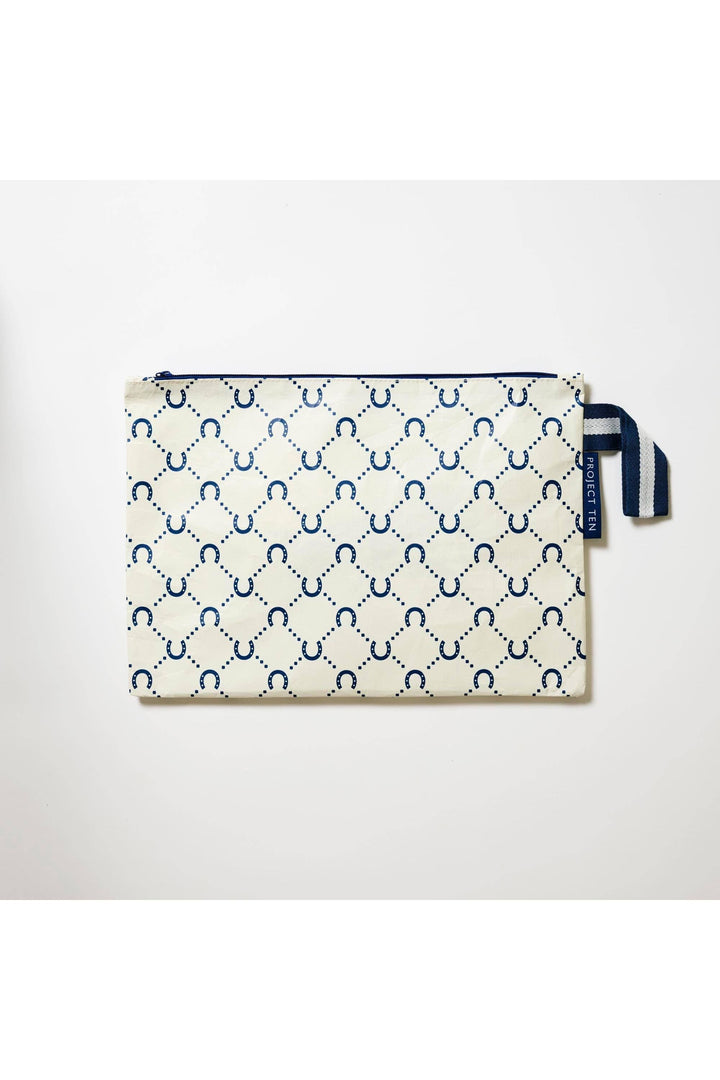 Large Zip Pouch – Navy Horseshoe