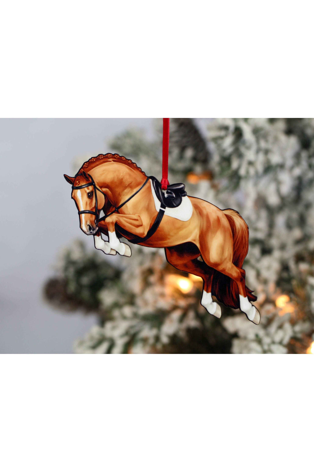 Jumping Horse Ornament - Chestnut Hunter Equestrian Décor