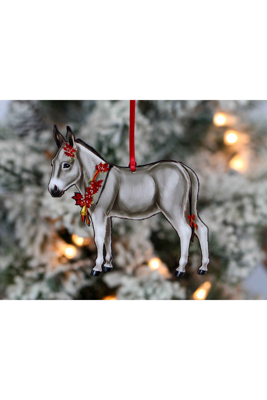 Gray &amp; White Miniature Donkey Christmas Ornament Gift Decor