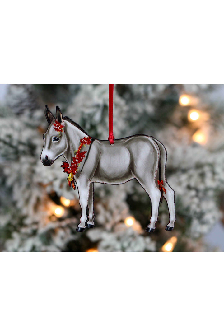 Gray &amp; White Miniature Donkey Christmas Ornament Gift Decor