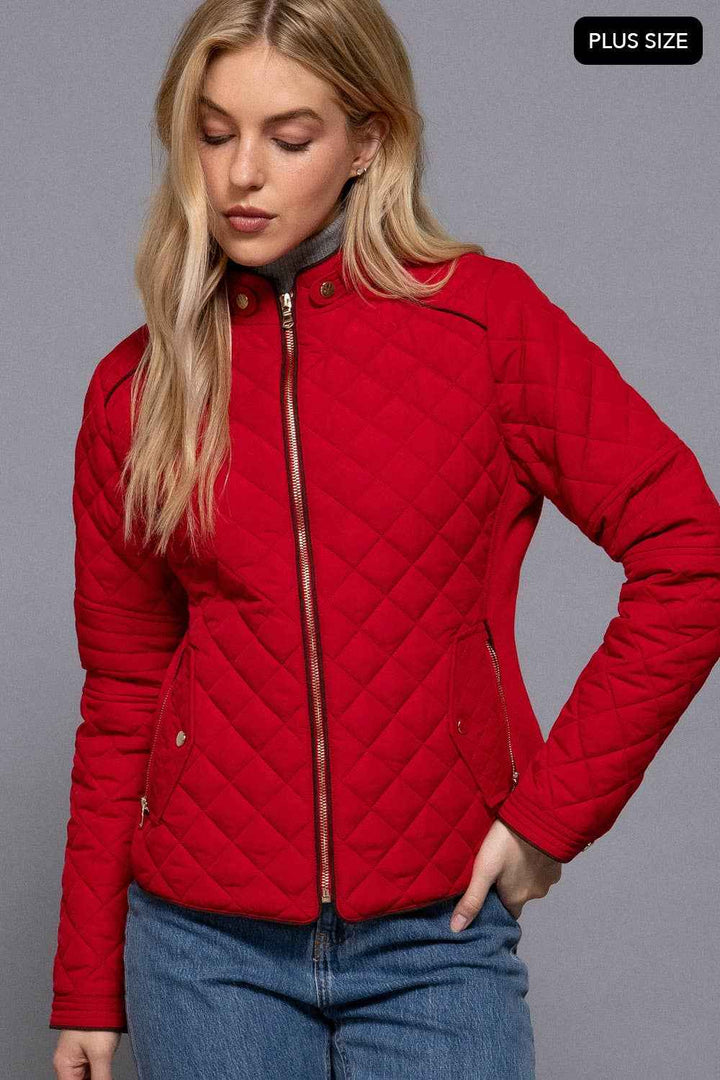 Quilted Jacket with Suede Piping - Caramel