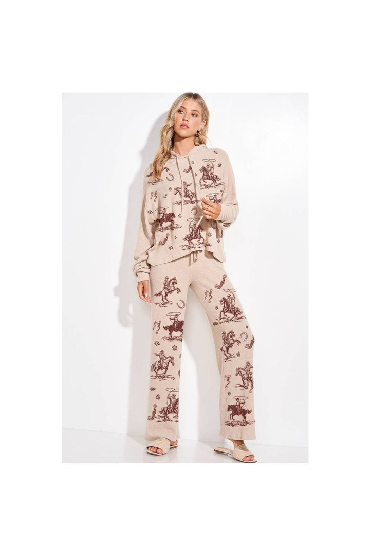 Desert Cowgirl Print Rib Hoodie Loungewear/PJ Set