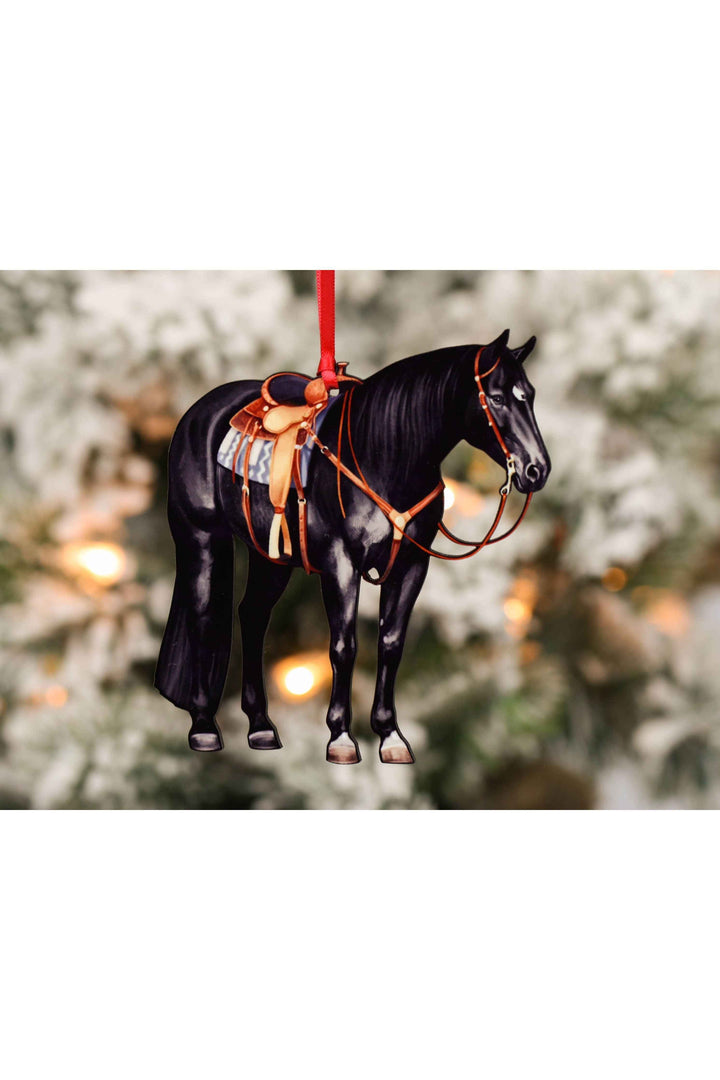 Black Western Ranch Horse Ornament - Quarter Horse Christmas