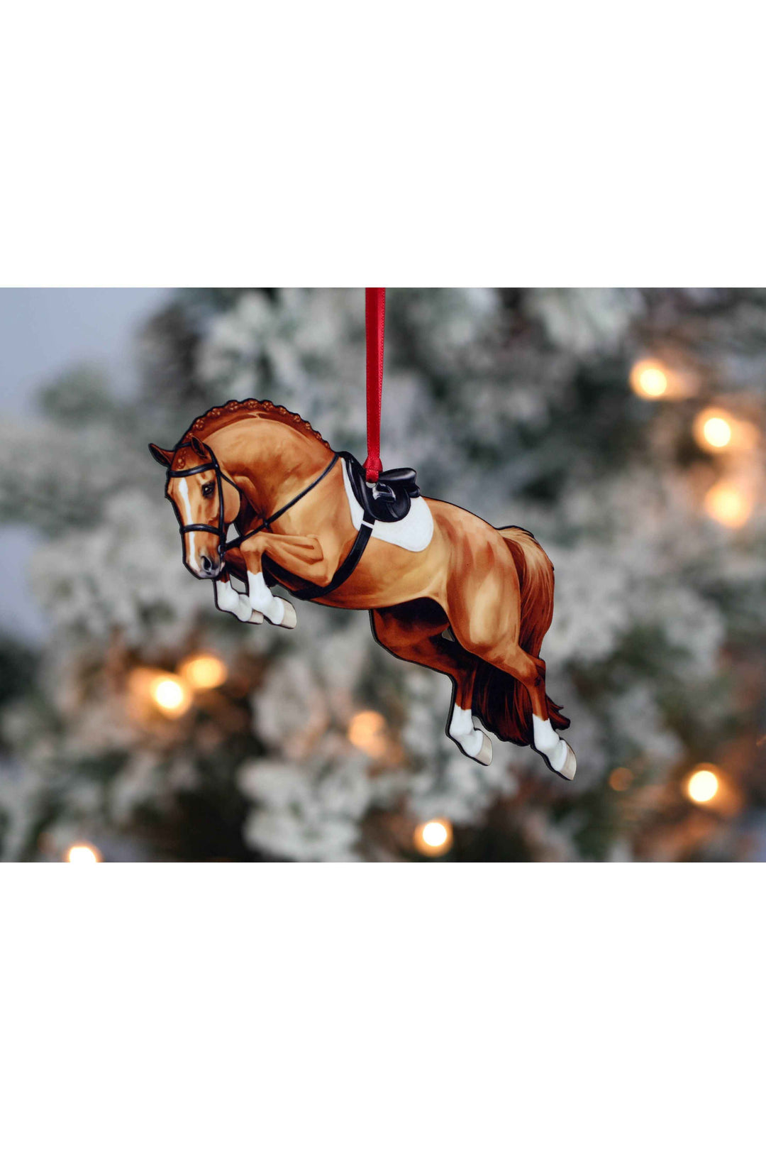 Jumping Horse Ornament - Chestnut Hunter Equestrian Décor