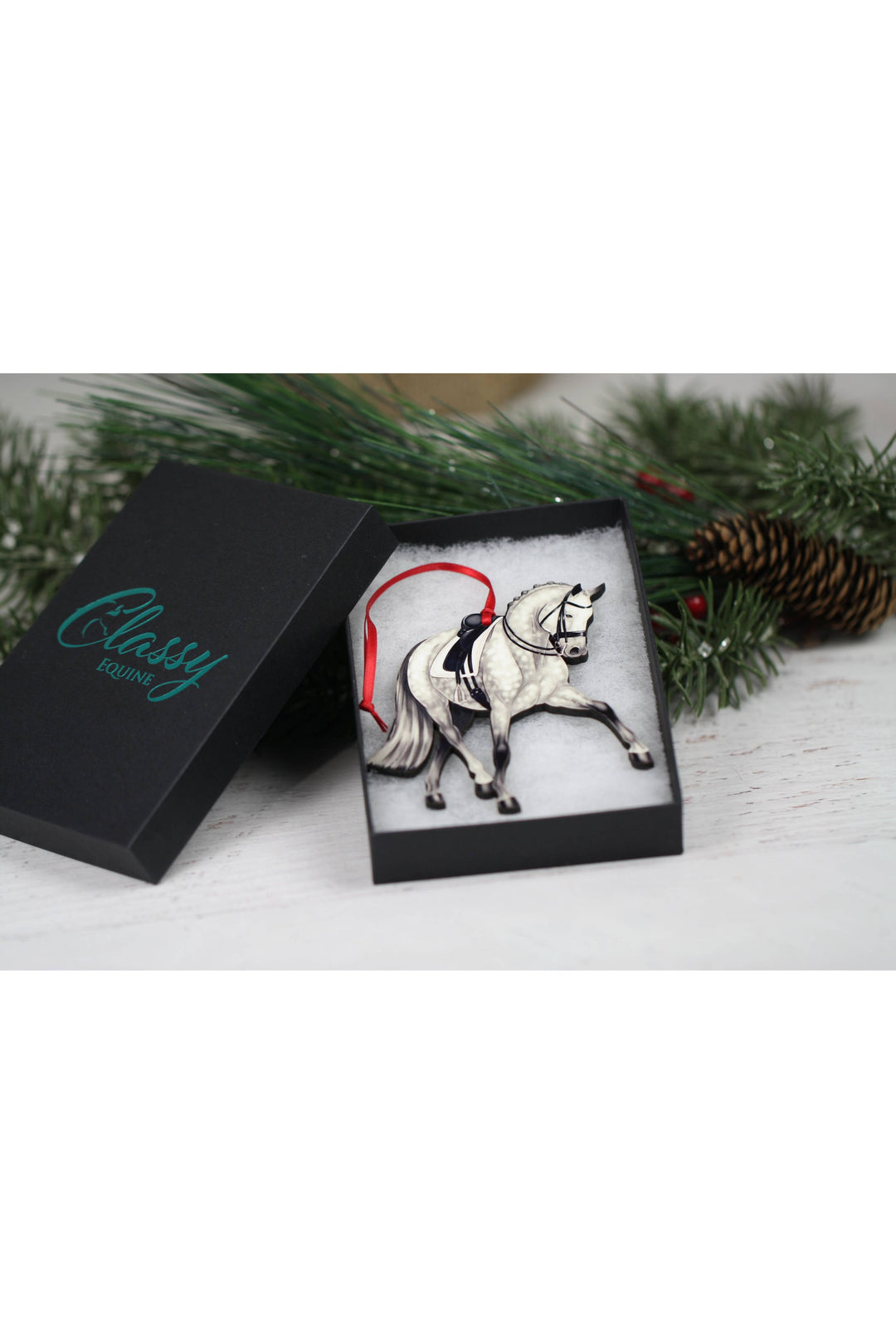 Dressage Horse Christmas Ornament -  Gray Half Pass Dressage