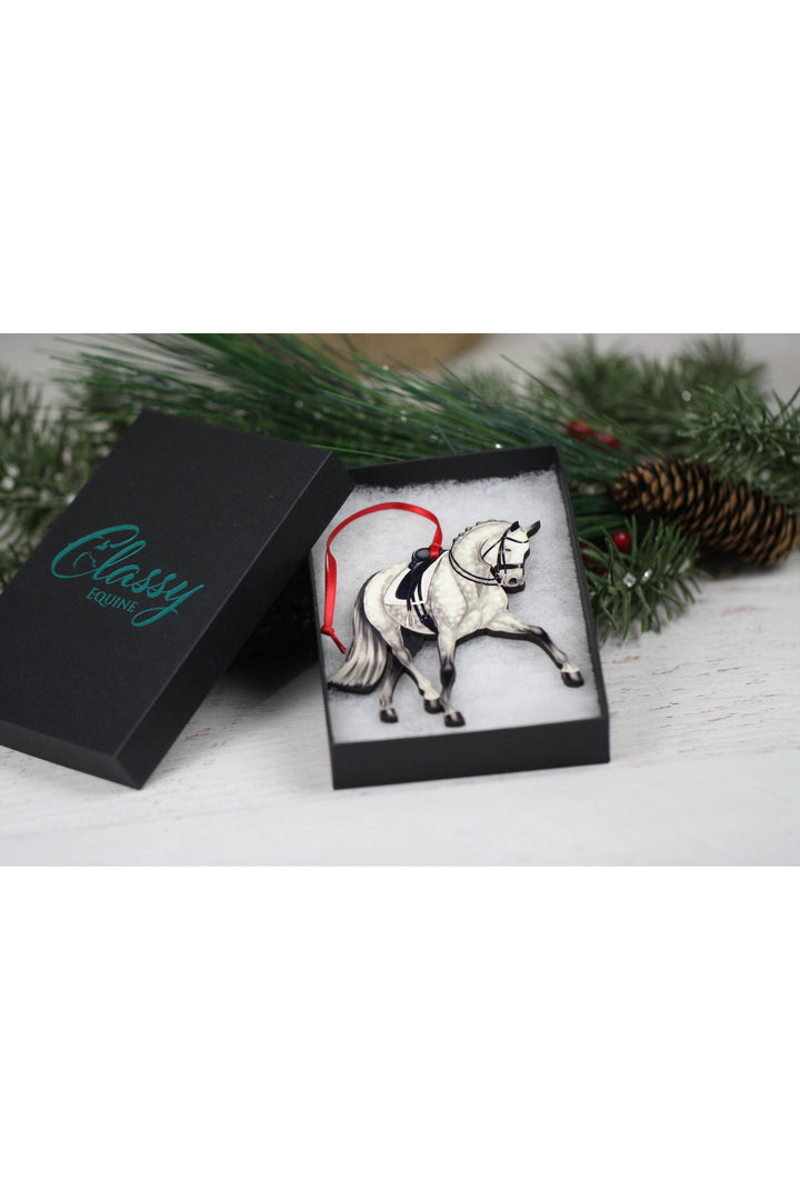 Dressage Horse Christmas Ornament -  Gray Half Pass Dressage