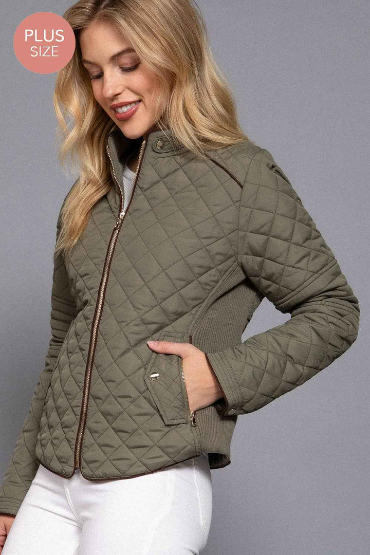 Quilted Jacket with Suede Piping - Caramel