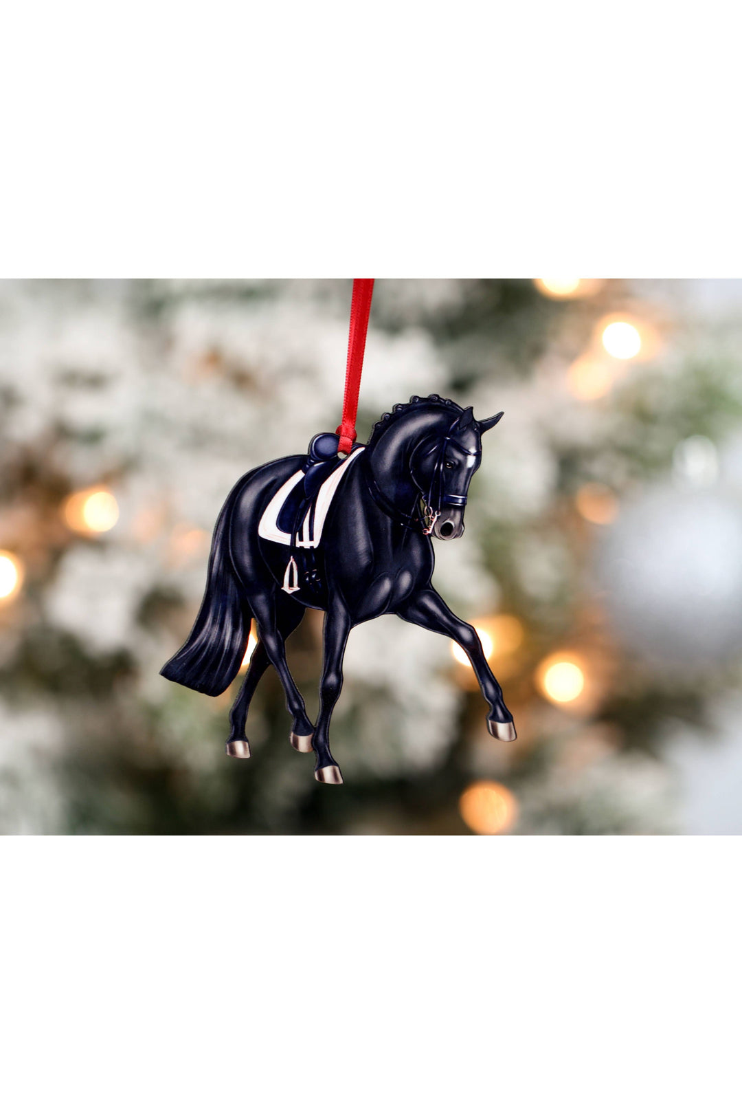 Dressage Horse Christmas Ornament - Black Half Pass Dressage