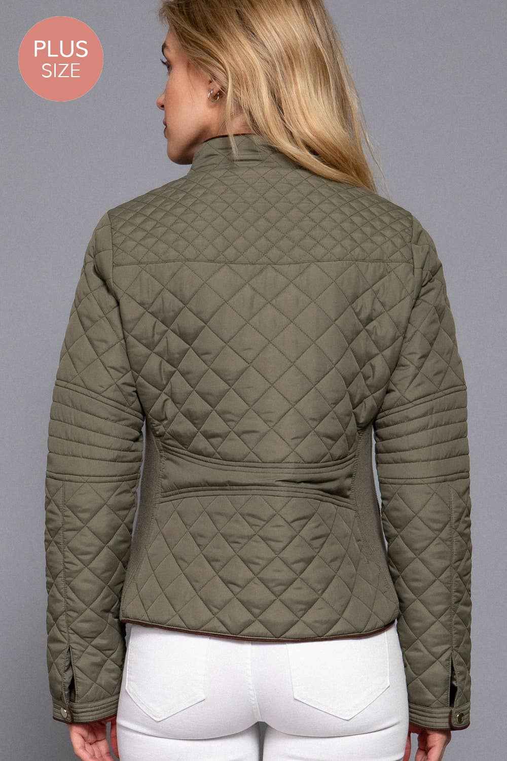 Quilted Jacket with Suede Piping - Caramel