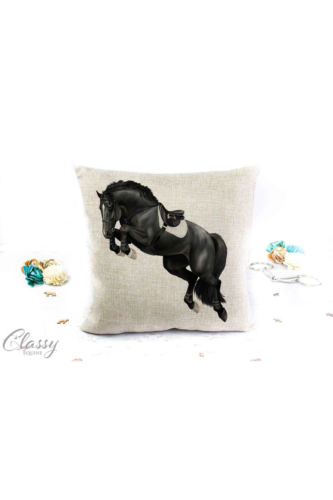 Jumping Horse Pillow Cover - Hunter Jumper Equestrian Decor: Black