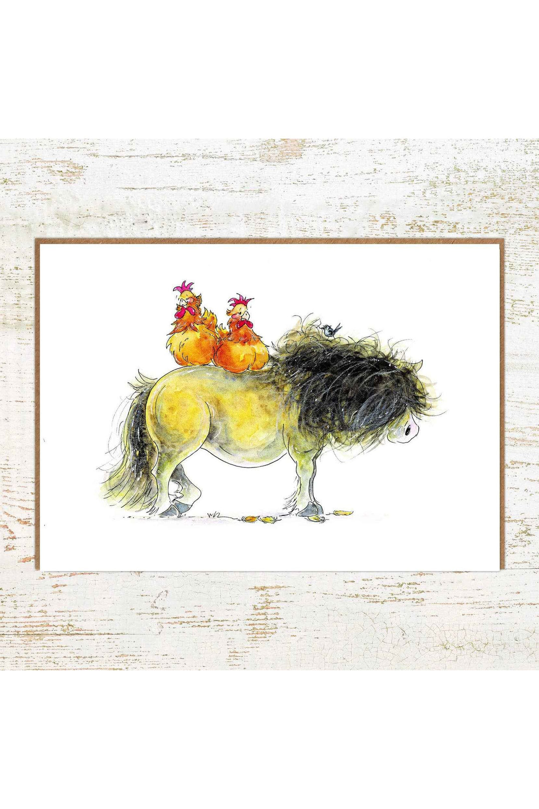 Roosting - A6 Watercolour Pony and Chickens Greeting Card