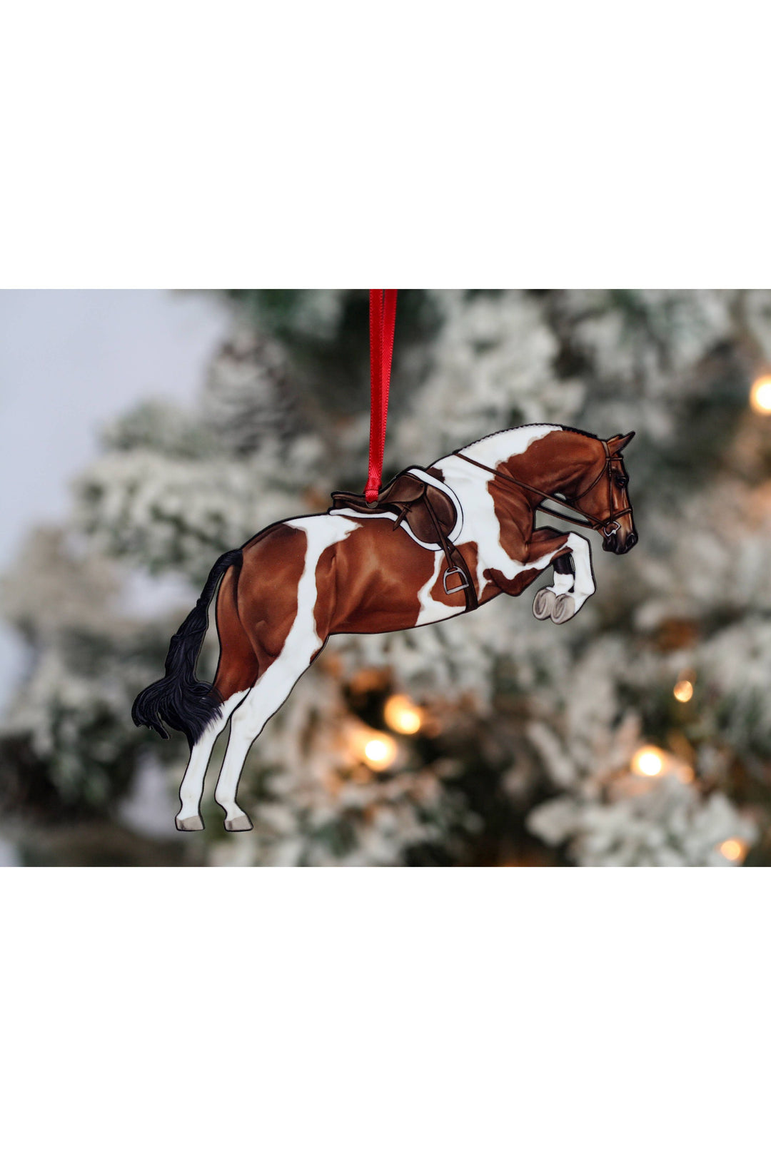 Equestrian Hunter Horse Ornament - Bay Tobiano Horse Decor