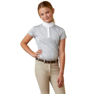 Ariat Youth Aptos Show Shirt - Pearl Grey Dot Kid's Clothing & Footwear 