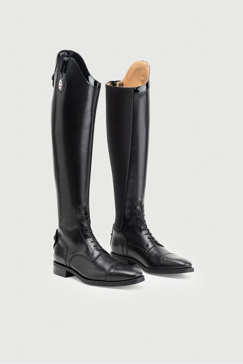 Secchiari 400W Tall Boots, Karbon Panel with Top Trim & Laces - Black Riding Boots 