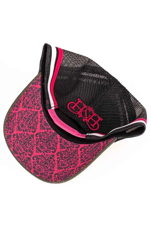 Hitchley & Harrow Trucker Cap - Dark Olive, Black & Hot Pink