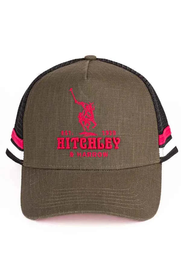Hitchley & Harrow Trucker Cap - Dark Olive, Black & Hot Pink