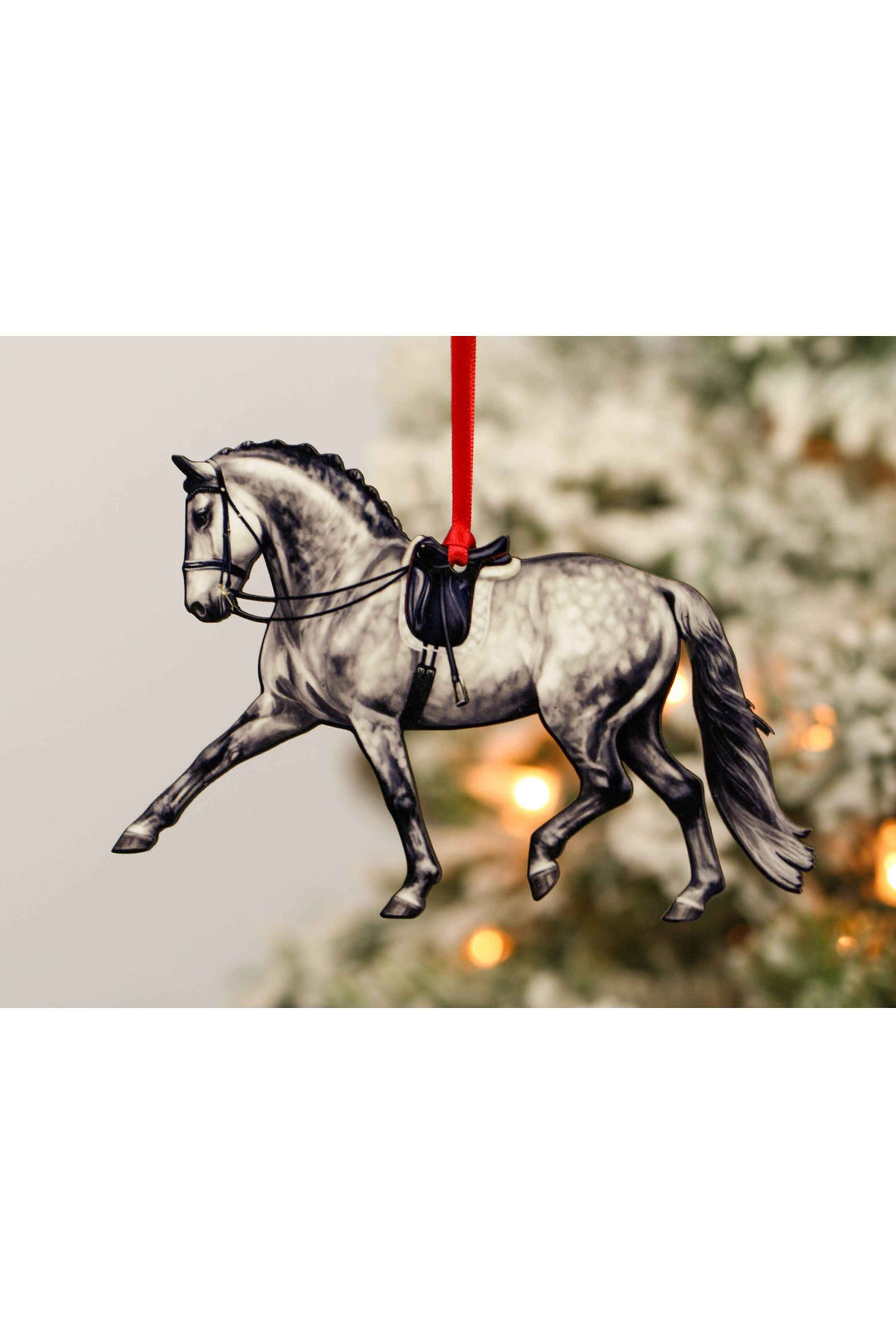 Dressage Horse Ornament - Dapple Gray Extended Trot Dressage
