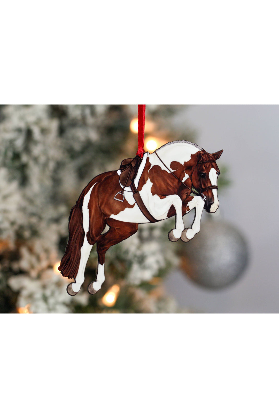 Hunter Jumper Horse Christmas Ornament - Chestnut Tobiano