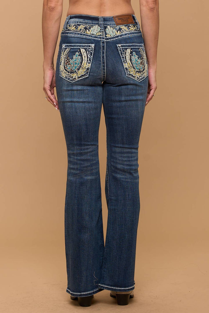 Westfield Eagle Flare Cut Western Detail Jeans - Dark Sand Wash