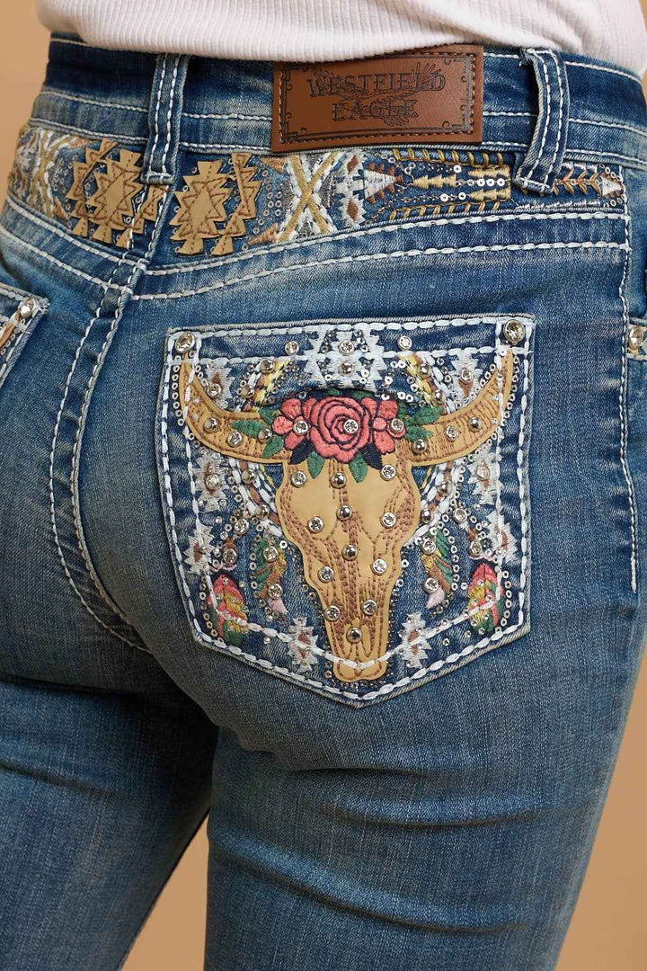 WT-788 MID SAND STRETCHY WOMEN'S BLING JEANS WESTFIELD EAGLE: MID SAND WASH / 1